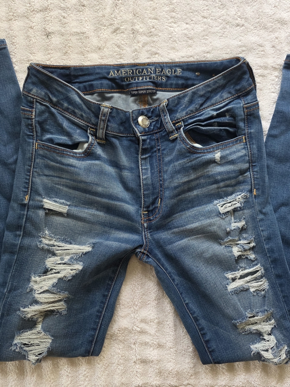 American Eagle Outfitters Blue Ripped Skinny Jeans